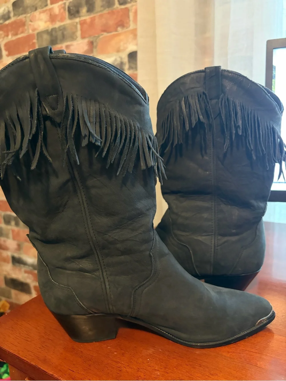 ACME Charcoal Fringe Cowboy mid calf boot